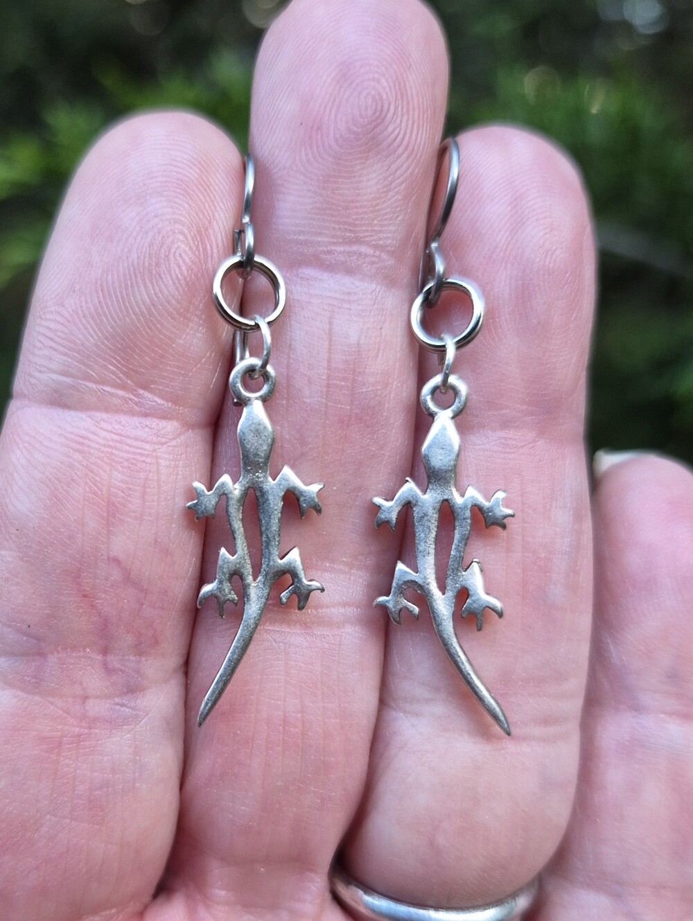 Lizard Reptile 1.75" Drop Silver Tone Southwestern Dangle Drop Pierced Earrings